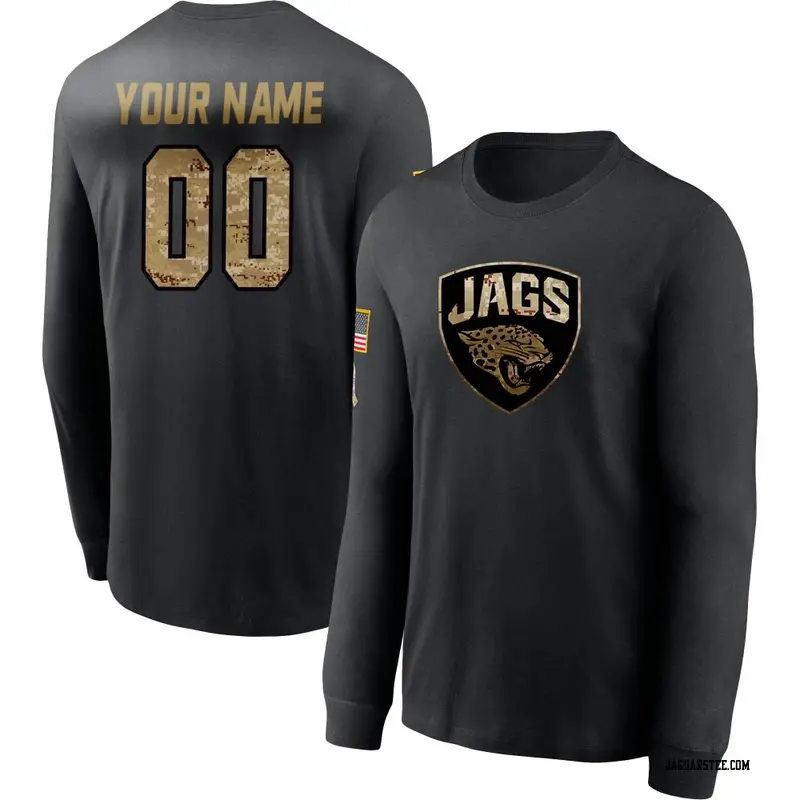 Men's Jacksonville Jaguars ＃00 Custom Black 2020 Salute To Service Sideline Performance Long Sleeve T-Shirt
