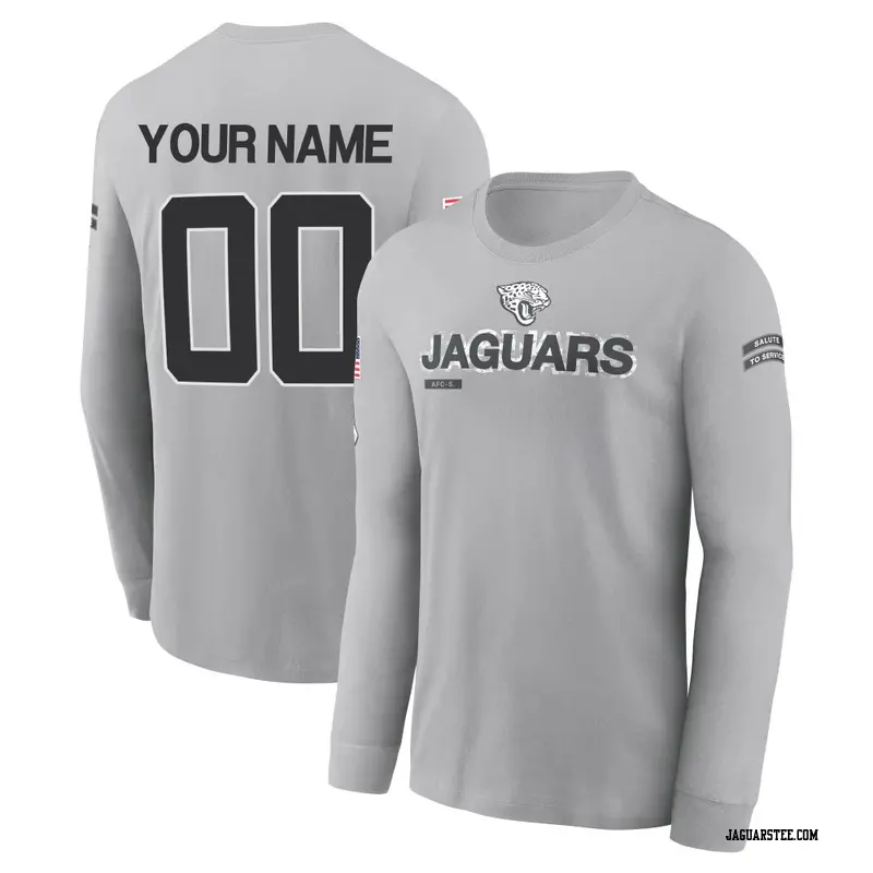 Men's Jacksonville Jaguars ＃00 Custom Gray 2024 Salute to Service Long Sleeve T-Shirt