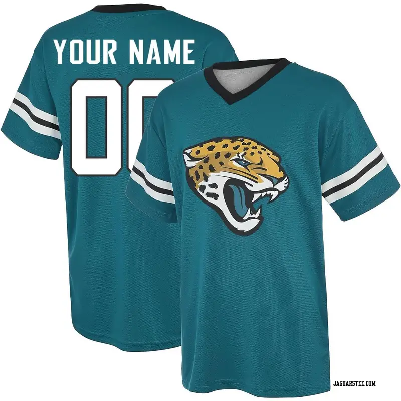 Men's Jacksonville Jaguars ＃00 Custom Teal Name & Number Game Day V-Neck T-Shirt