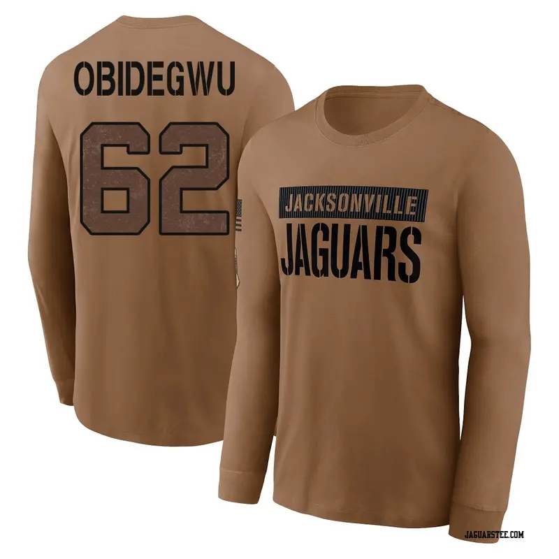 Men's Jacksonville Jaguars ＃62 Jimto Obidegwu Brown 2023 Salute To Service Long Sleeve T-Shirt