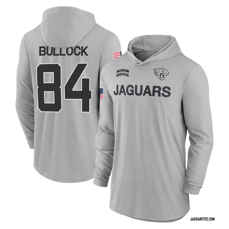 Men's Jacksonville Jaguars ＃84 Alex Bullock Gray 2024 Salute to Service Lightweight Performance Long Sleeve Hooded T-Shirt
