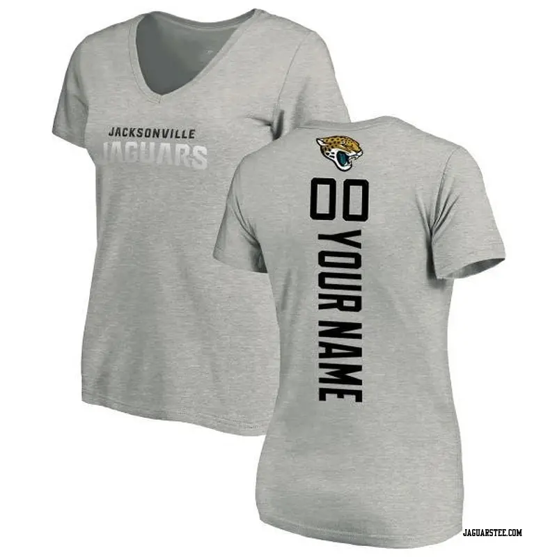 Women's Jacksonville Jaguars ＃00 Custom Ash Backer V-Neck T-Shirt