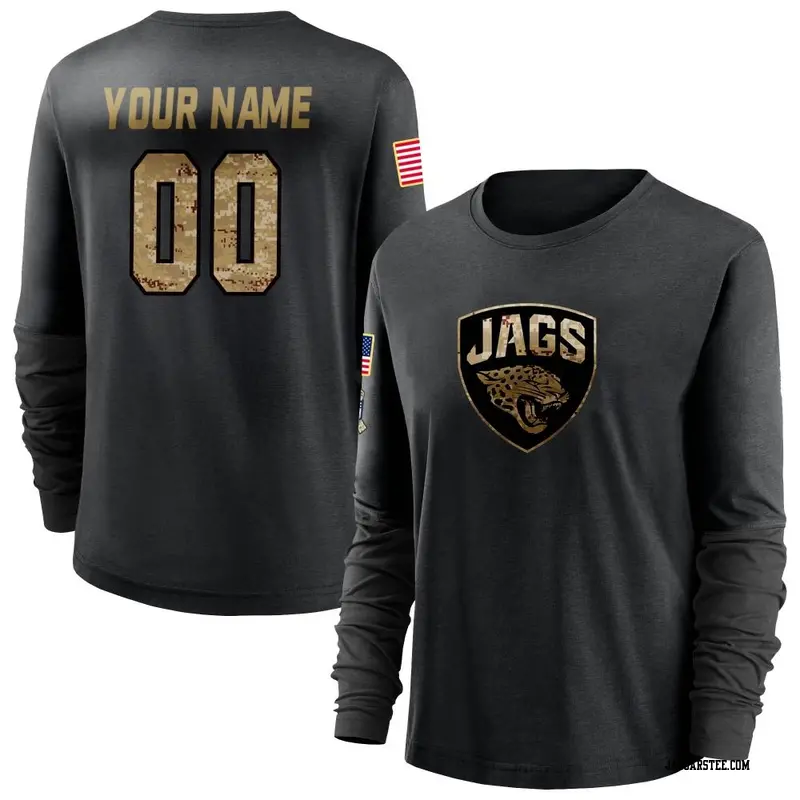 Women's Jacksonville Jaguars ＃00 Custom Black 2020 Salute To Service Sideline Performance Long Sleeve T-Shirt