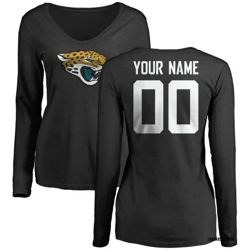 Women's Jacksonville Jaguars ＃00 Custom Black Name & Number Logo Slim Fit Long Sleeve T-Shirt