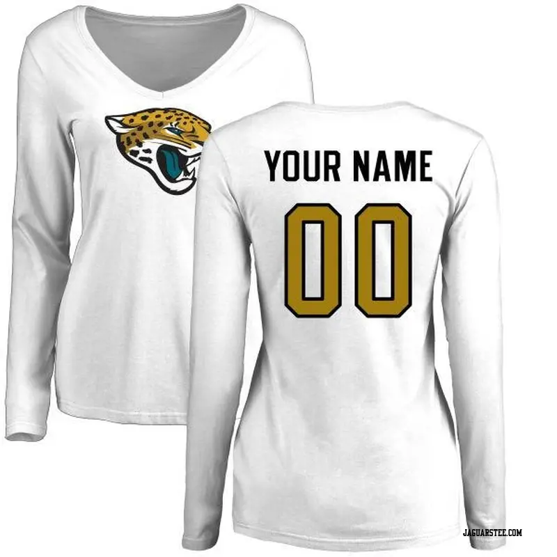 Women's Jacksonville Jaguars ＃00 Custom White Name & Number Logo Slim Fit Long Sleeve T-Shirt
