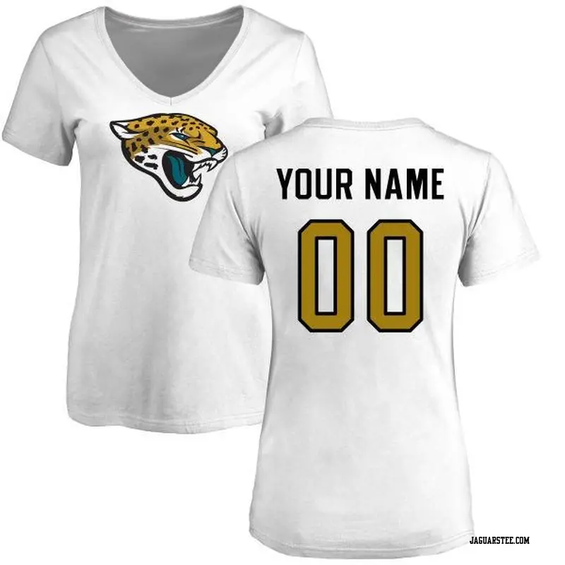 Women's Jacksonville Jaguars ＃00 Custom White Name & Number Logo Slim Fit T-Shirt