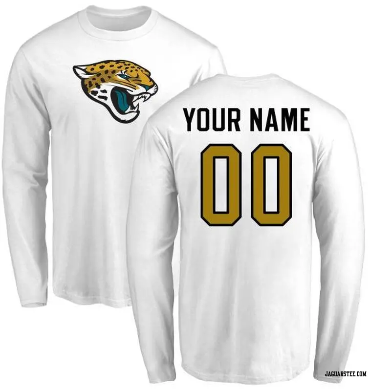 Youth Jacksonville Jaguars ＃00 Custom White Name & Number Logo Long Sleeve T-Shirt
