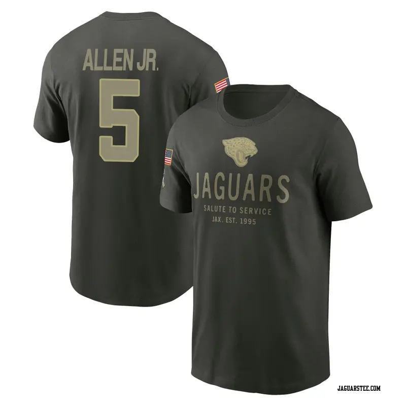 Youth Jacksonville Jaguars ＃5 LeQuint Allen Jr. Forest/Green 2025 Salute to Service Sideline Primary Edge T-Shirt