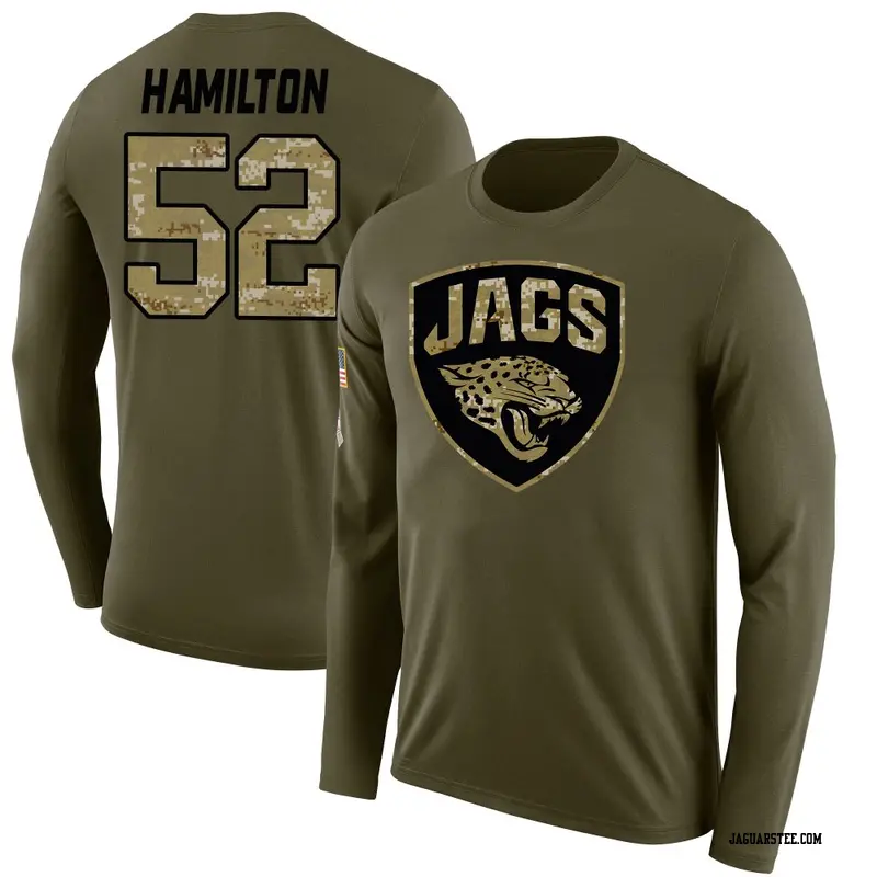 Youth Jacksonville Jaguars ＃52 DaVon Hamilton Olive Salute to Service Sideline Long Sleeve T-Shirt